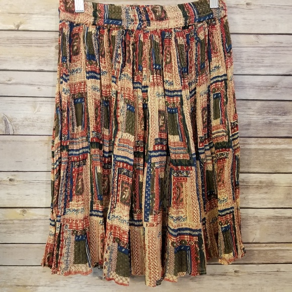 Vintage Vtg ❤ Boho Leaf Print Drawstring Skirt - Picture 5 of 6